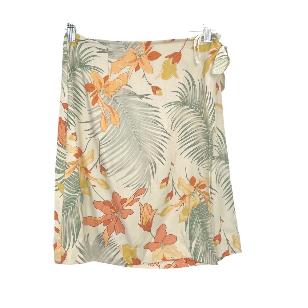 Tommy Bahama Women's Beige Orange Silk Floral Tropical Print Wrap Skirt Size S